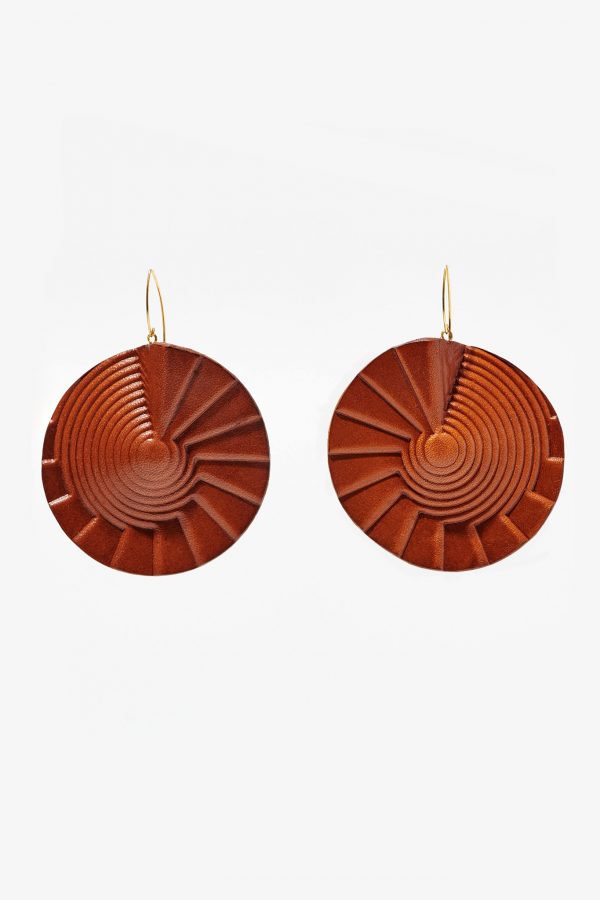 spiral earrings tan